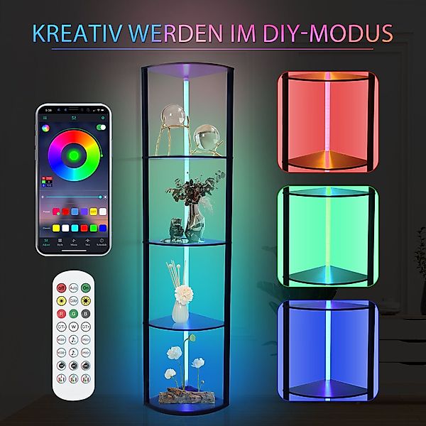 XERSEK Eckregal LED Standregal Bücherregal Vitrine Dimmbar mit APP & Fernbe günstig online kaufen