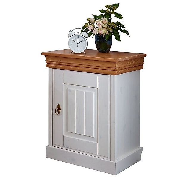 Lomadox Nachttisch SAVONA-69, in Kiefer massiv weiß gewachst mit honigfarbe günstig online kaufen