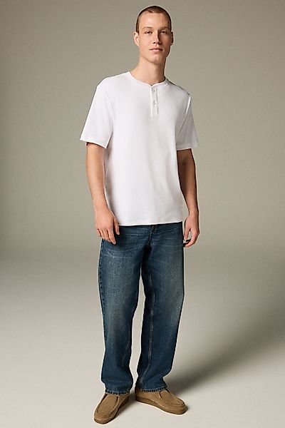 Next T-Shirt Geripptes T-Shirt mit Grandad-Kragen günstig online kaufen