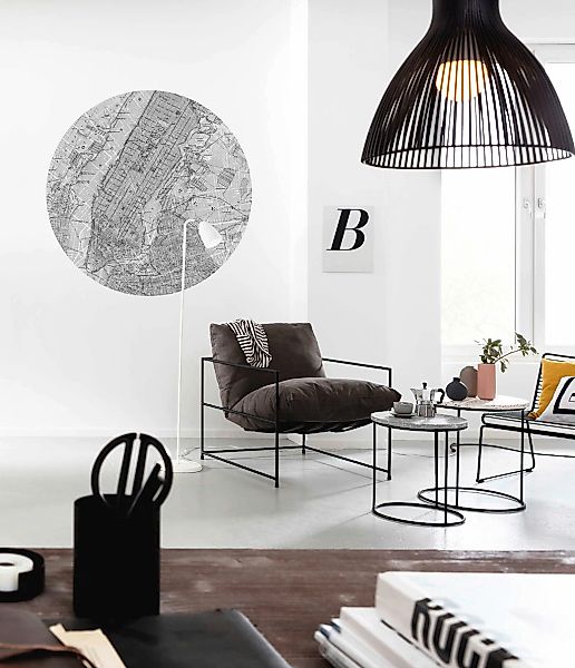 Sanders & Sanders Selbstklebende Runde Tapete Karte Grau Ø 125 cm 611786 günstig online kaufen