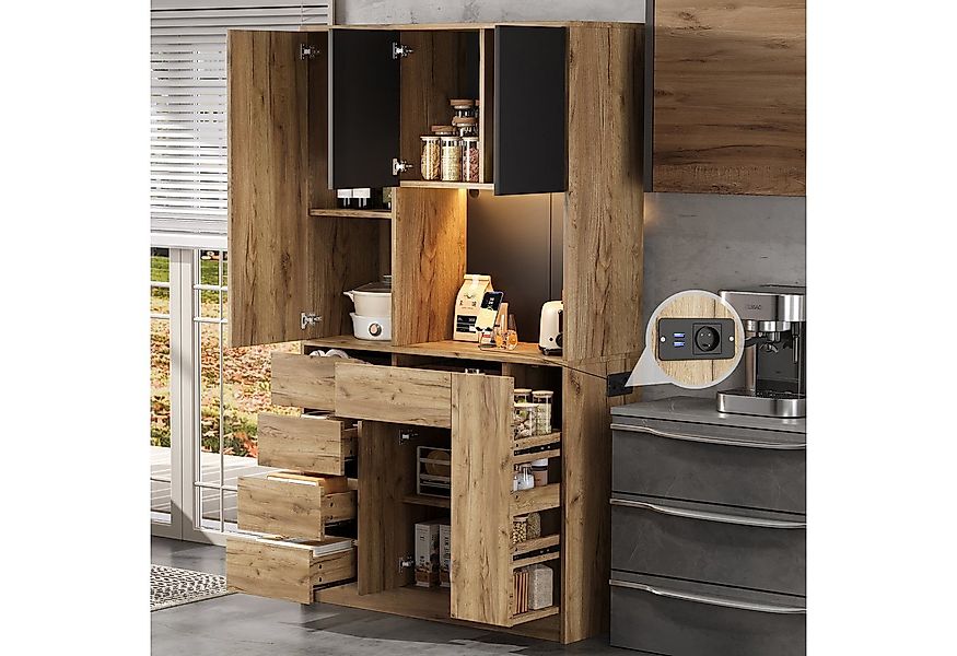 Flieks Küchenbuffet mit Steckdose, LED-Beleuchtung, Schubladen und Türen in günstig online kaufen