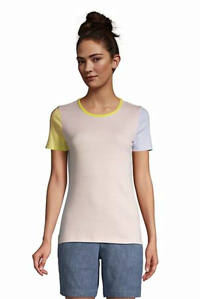 Kurzarm-Rippshirt Gestreift, Damen, Größe: L Normal, Pink, Baumwolle, by La günstig online kaufen