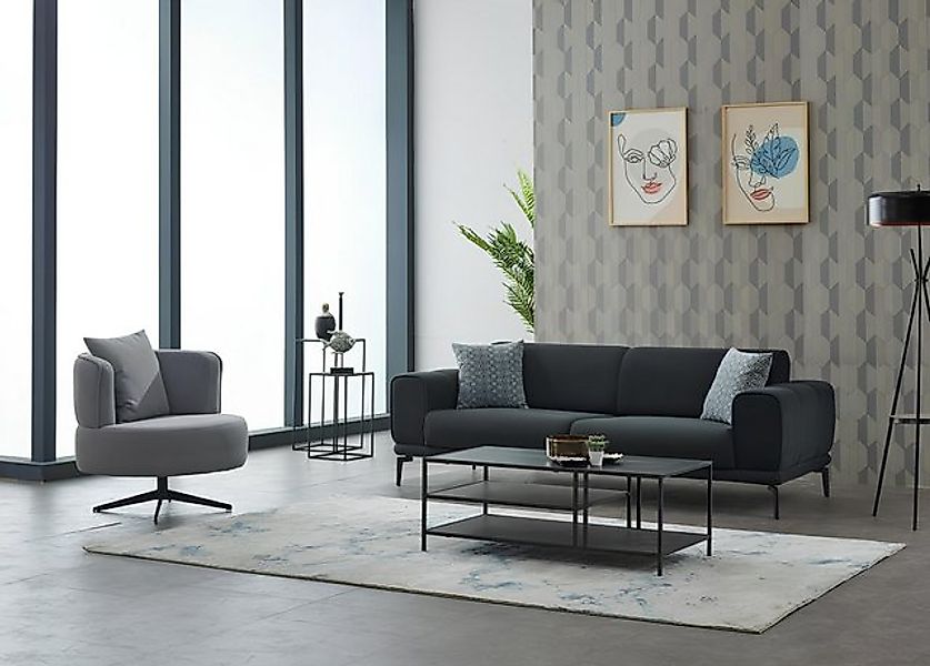 JVmoebel Sofa Couchgarnitur Polstersofa Dreisitzer Sessel Schwarz Stoffsofa günstig online kaufen