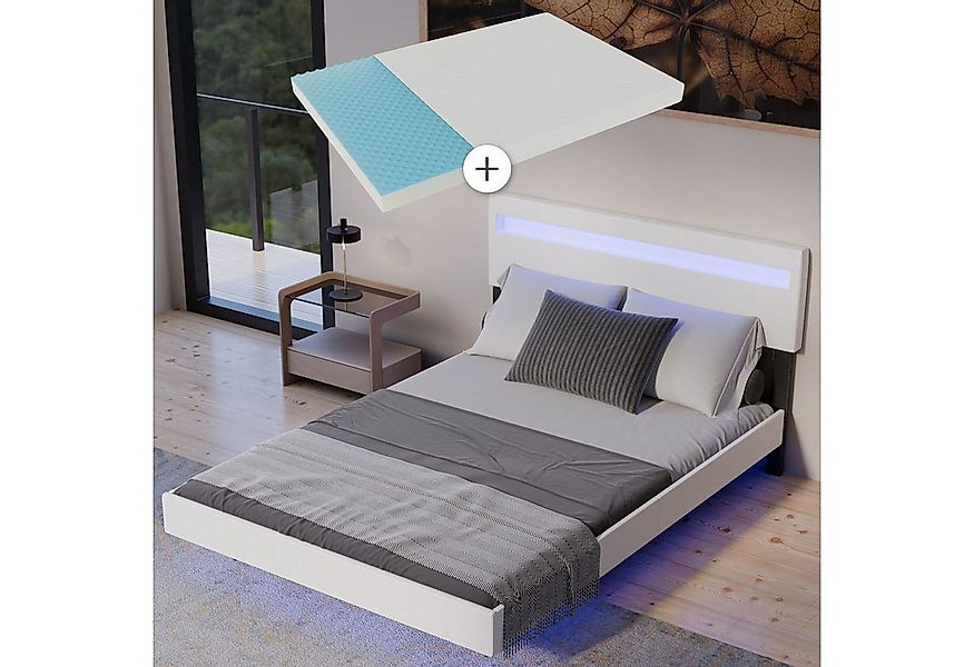 Juskys Polsterbett Lissabon, LED-Beleuchtung, Matratze, verstellbares Kopft günstig online kaufen