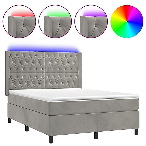 vidaXL Boxspringbett Boxspringbett mit Matratze LED Hellgrau 140x200 cm Sam günstig online kaufen