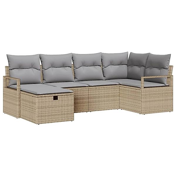 vidaXL Garten-Sofa-Set mit Kissen mit Speicher 6-Tlg Beige Poly Rattan 3360 günstig online kaufen