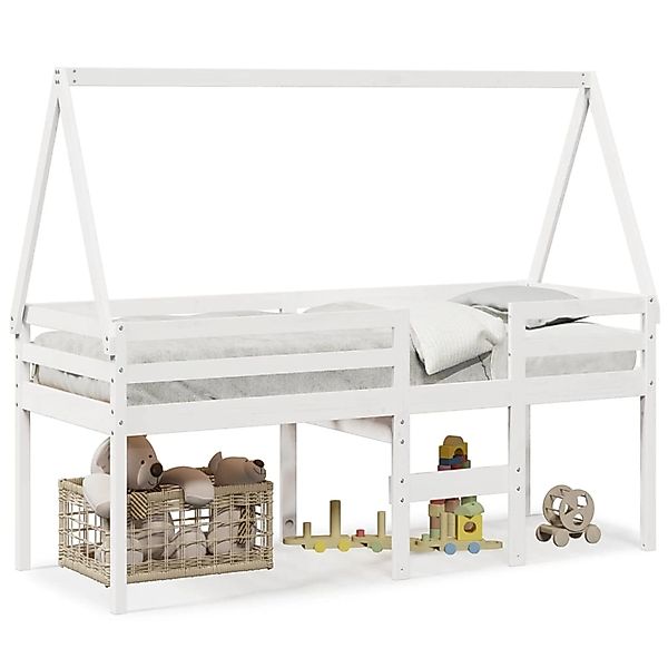 vidaXL Hochbett mit Dach Weiß 80x200 cm Massivholz Kiefer 3282096 günstig online kaufen