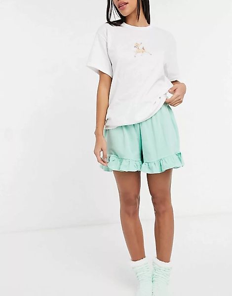 Heartbreak – Pyjamaset mit T-Shirt und Shorts mit Rehmotiv in Weiß und Past günstig online kaufen