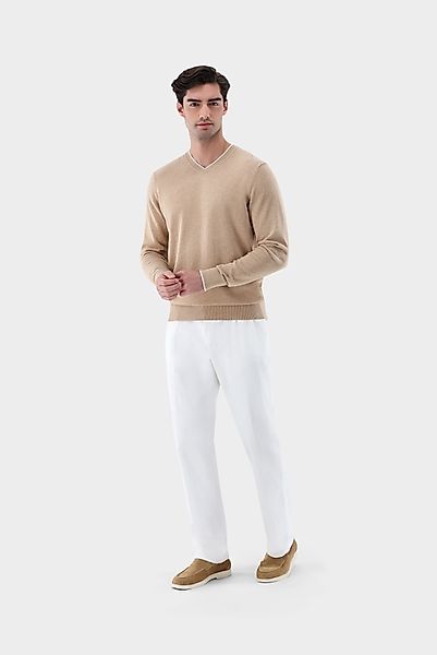 Pullover mit V-Ausschnitt mit Kaschmir und Baumwolle günstig online kaufen
