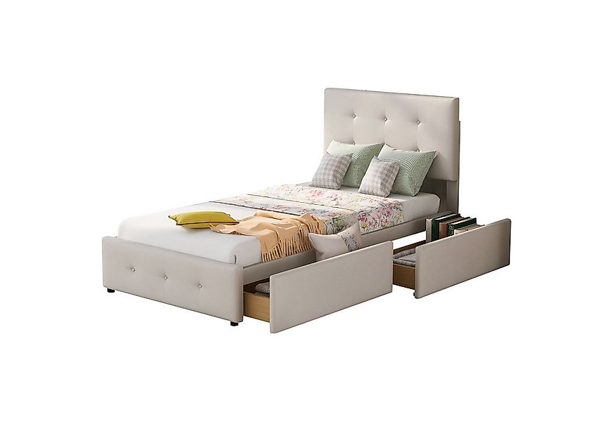 Flieks Polsterbett, Einzelbett Holzbett 2 Schubladen Samt 90x200cm günstig online kaufen