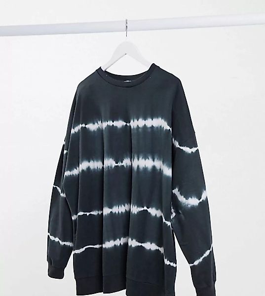 ASOS DESIGN Curve – Oversize-Sweatshirt mit Batikstreifen in Anthrazit-Schw günstig online kaufen