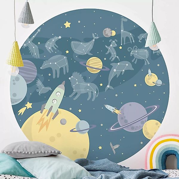 Bilderwelten Runde Tapete selbstklebend Kinderzimmer Planeten mit Sternzeic günstig online kaufen