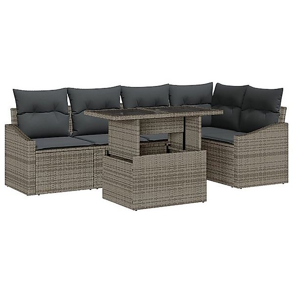 vidaXL Loungesofa 6-teiliges Garten Sofa Set mit Kissen Grau Poly Rattan, 6 günstig online kaufen