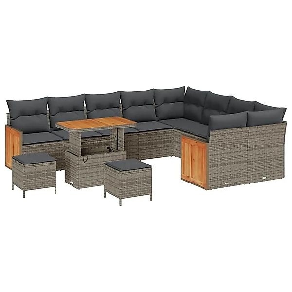 vidaXL Gartensofa-Set mit Kissen 13 Stk Grau Poly-Rattan 3365298 günstig online kaufen