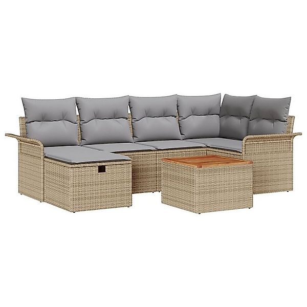 vidaXL Loungesofa 7-teiliges Garten-Sofa-Set mit Kissen Beige Poly Rattan, günstig online kaufen