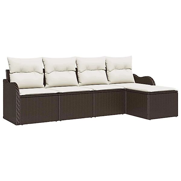 vidaXL Garten-Sofa-Set mit Kissen mit Speicher 5-Tlg Braun Poly Rattan 3354 günstig online kaufen