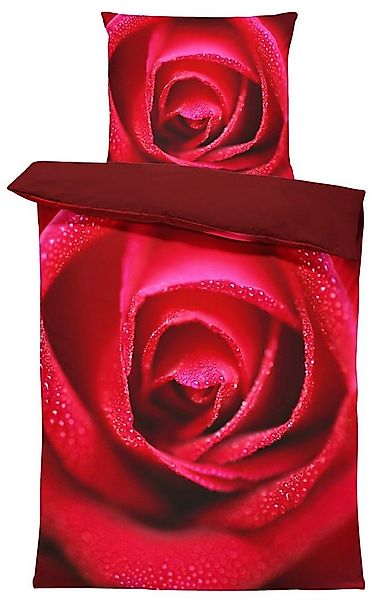 One Home Bettwäsche Rose amour, Mikrofaser, 4 teilig, rote Rosen und bordea günstig online kaufen