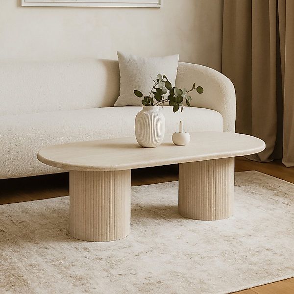 alesvelt Couchtisch Couchtisch ovale Travertin-Tischplatte Tischbeine günstig online kaufen