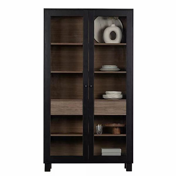 Wohnzimmer Vitrinenschrank modern in Schwarz Walnussfarben günstig online kaufen