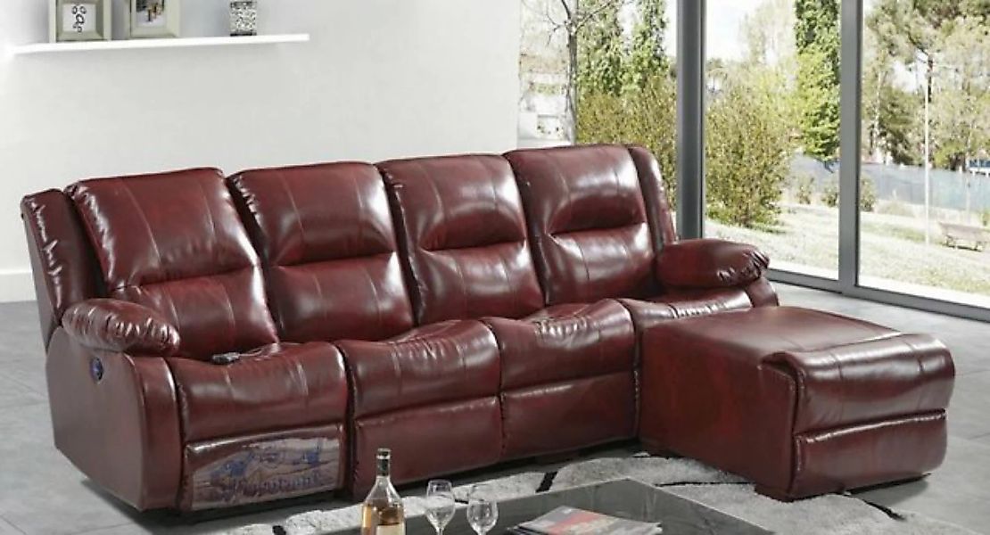 JVmoebel 4-Sitzer Braun Sofa 4 Sitzer mit Pouffe Polster Kunstleder Luxus M günstig online kaufen