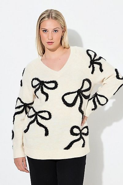 Ulla Popken Strickpullover Pullover Glitzer-Schleifen V-Ausschnitt Langarm günstig online kaufen