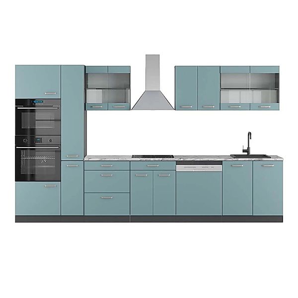 Vicco R-Line Küchenzeile Blau-Grau/Anthrazit 350 cm mit HochschrankAP Marmo günstig online kaufen