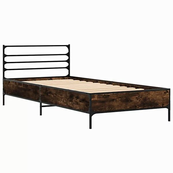 vidaXL Bett Bettgestell Räuchereiche 75x190 cm Holzwerkstoff und Metall günstig online kaufen