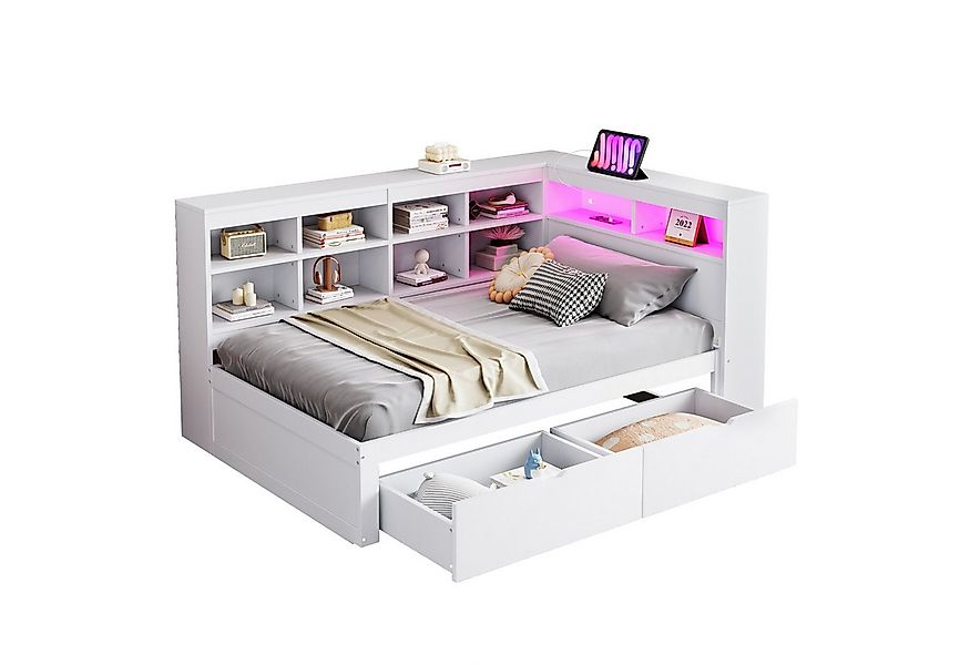 Odikalo Massivholzbett Holzbett Schlafsofa 90x200 USB LED Regal Stauraum Ab günstig online kaufen