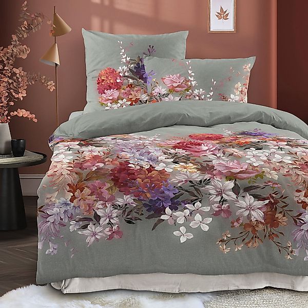 Irisette Mako Satin Bettwäsche Wave 8669-30 Salbei Blumen Rosa 135x200 günstig online kaufen