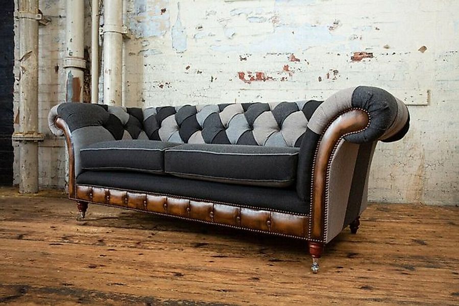 Xlmoebel 3-Sitzer Robuste Chesterfield Sofa Couch Polsterung aus Mikrofaser günstig online kaufen