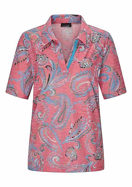 GOLDNER Print-Shirt "Kurzgröße Ausbrenner-Shirt mit Polokragen" günstig online kaufen