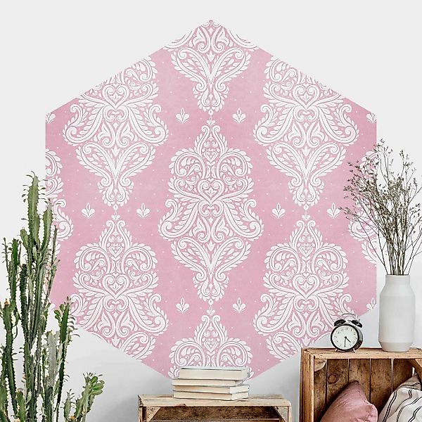 Hexagon Mustertapete Erdbeer Barock Rosa günstig online kaufen