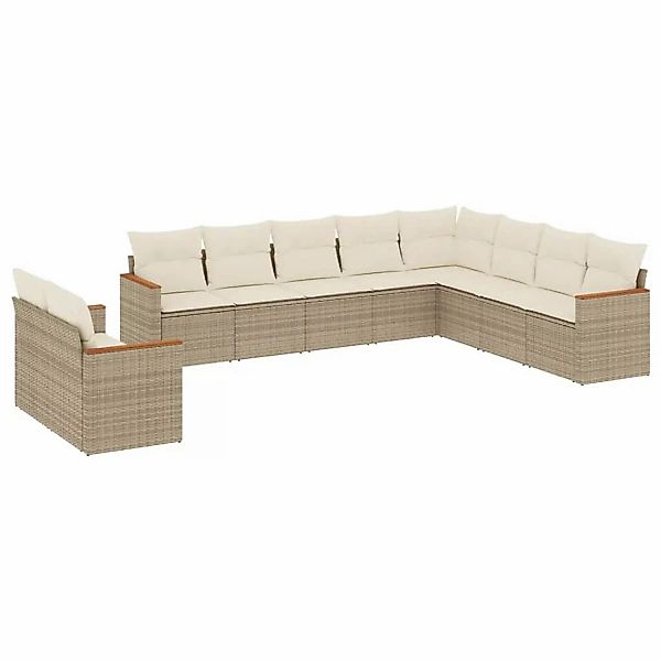 vidaXL 10-tlg Garten-Sofagarnitur mit Kissen Beige Poly Rattan Modell 94 günstig online kaufen