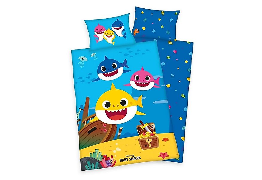 Herding Babybettwäsche Baby Shark Baby Bettwäsche 40 x 60 und 100 x 135 cm, günstig online kaufen