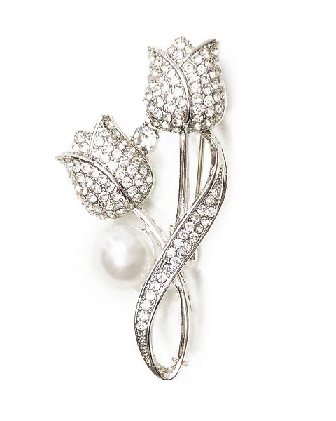 MayTree Brosche "Tulpen", weiß mit Strass und einer Zierperle (Stück, 1-tlg günstig online kaufen