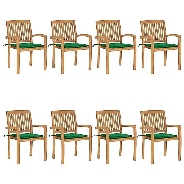 vidaXL Stapelbare Gartenstühle mit Kissen 8 Stk Massivholz Teak 3073245 günstig online kaufen