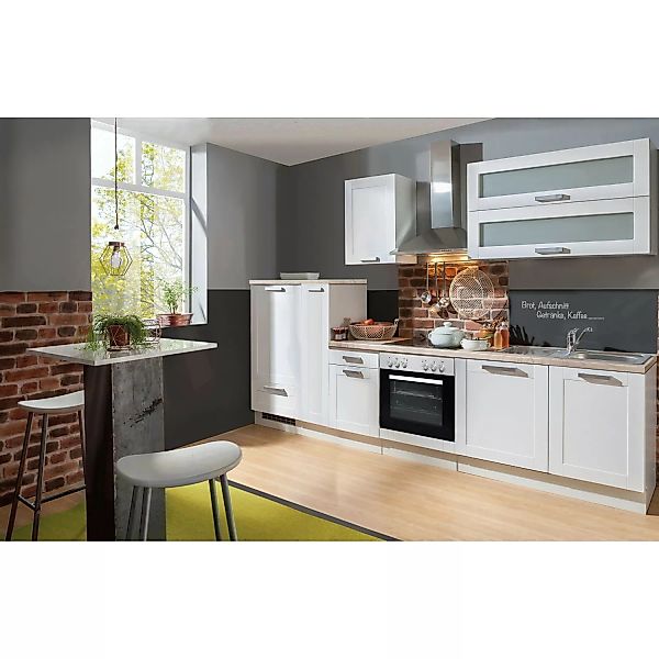 Menke Küchenzeile White Premium Landhaus 310 cm Lacklaminat Weiß Matt-Astei günstig online kaufen