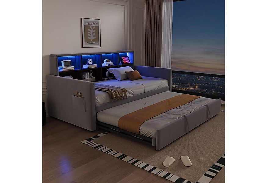 REDOM Schlafsofa mit Ausziehfunktion, LED-Lichtleiste & integrierten Ladean günstig online kaufen