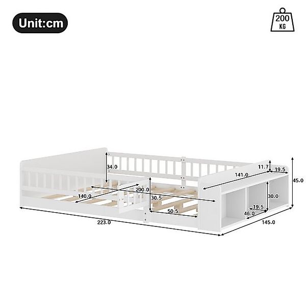 Flieks Kinderbett, Holzbett Bodenbett Doppelbett 140x200cm mit Tür und Stau günstig online kaufen