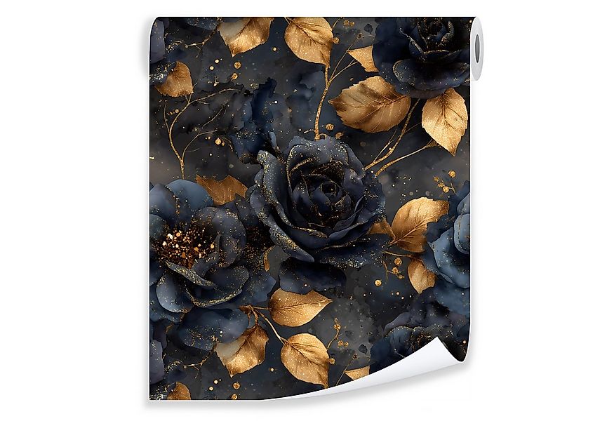 Wallarena Vliestapete Blumen Schwarz Gold Blau Wohnzimmer Schlafzimmer Tape günstig online kaufen