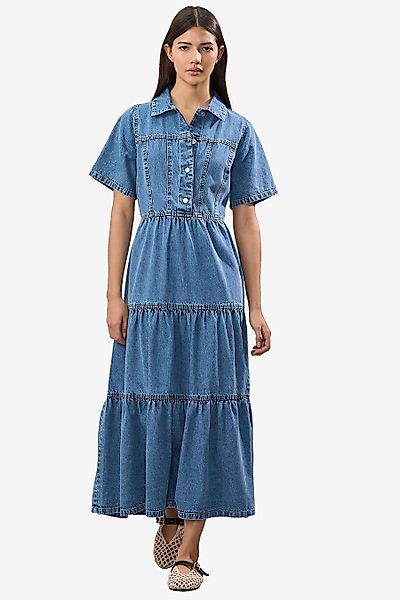 Next Jeanskleid Jeans-Midikleid mit gestuftem Frontsaum günstig online kaufen