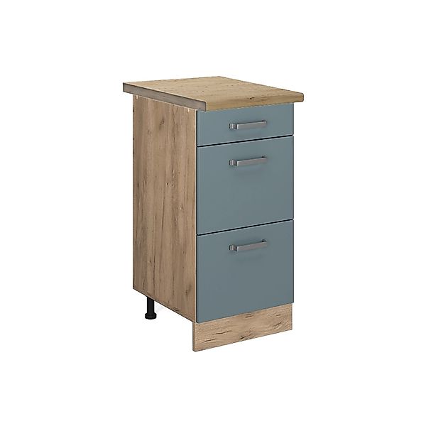 Vicco Küchenunterschrank R-Line Blau-Grau/Goldkraft Eiche 40 cm mit Schubla günstig online kaufen