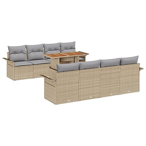 vidaXL Loungesofa 9-tlg. Garten-Sofagarnitur mit Kissen Beige Poly Rattan, günstig online kaufen