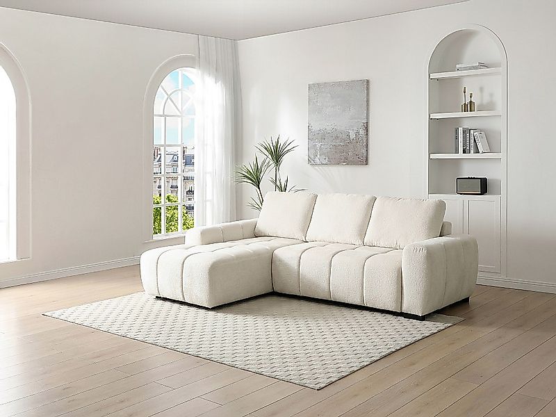 Ecksofa mit Schlaffunktion - Ecke links - Chenille - Beige - KOUMALO günstig online kaufen