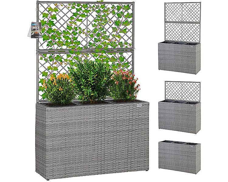 Casaria Blumenkasten, Blumenkasten Rankgitter 3 Innentöpfe Polyrattangeflec günstig online kaufen