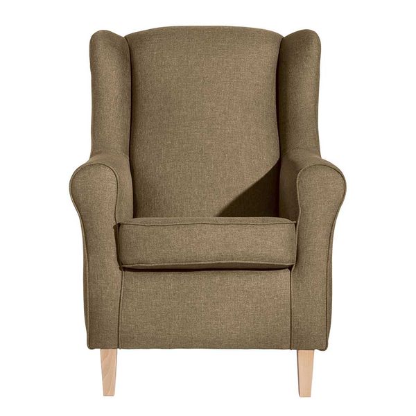 Ohrenbackensessel in Beige aus Flachgewebe optional mit Hocker günstig online kaufen