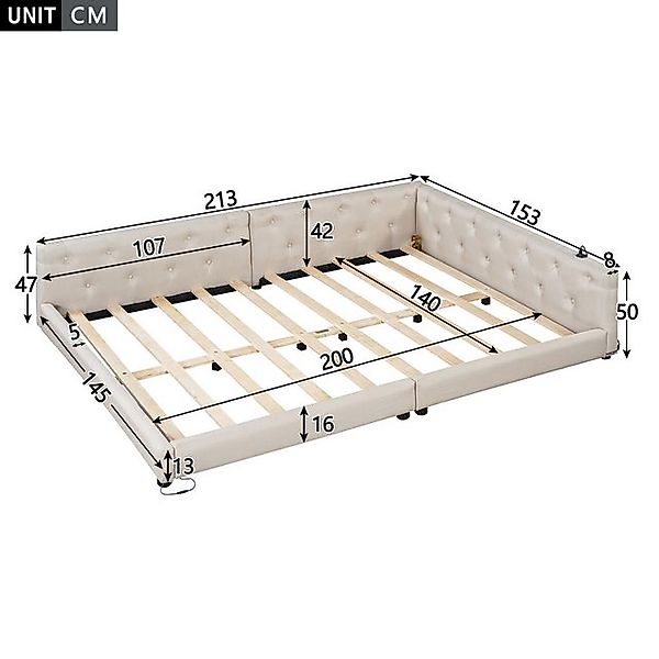 Flieks Polsterbett, LED Daybett Schlafsofa Doppelbett Tagesbett 140x200cm m günstig online kaufen