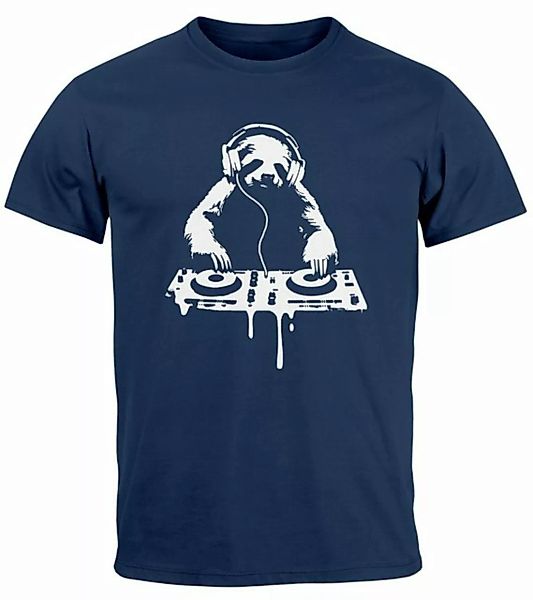 Neverless Print-Shirt Herren T-Shirt Faultier Techno DJ Musik-Motiv Rave Fe günstig online kaufen