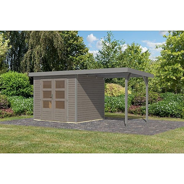 Karibu Gartenhaus Ernesto 3 D m. Anbaudach Wassergrau/Grau 209 x 238 x 213 günstig online kaufen