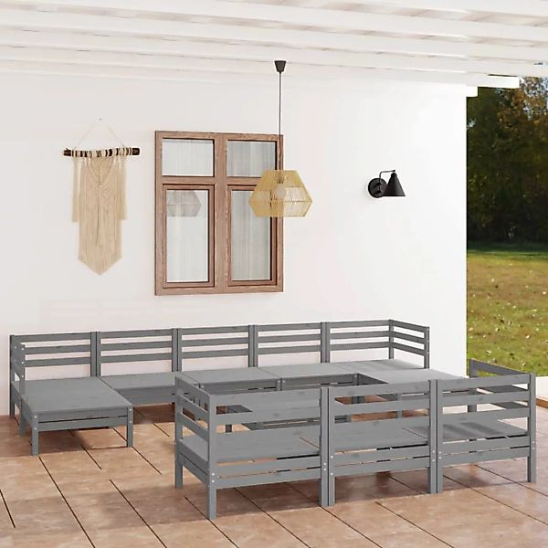 11-tlg. Garten-lounge-set Grau Massivholz Kiefer günstig online kaufen